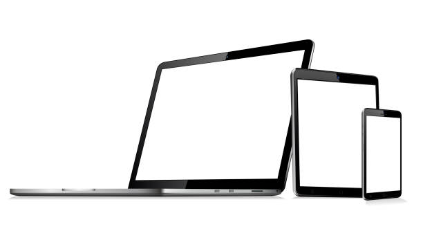 laptop, tablet, telefon-mock-up - smartphone freisteller stock-grafiken, -clipart, -cartoons und -symbole