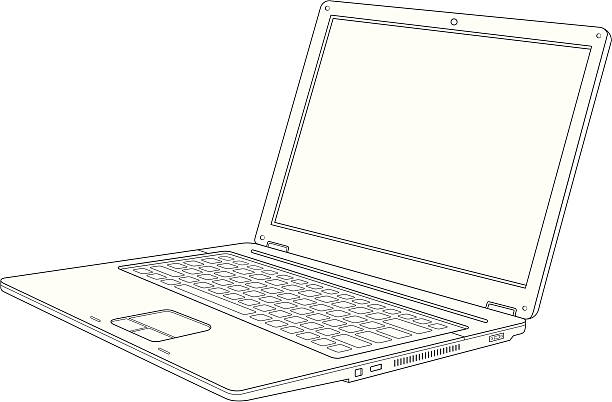 laptop vector drawing of a laptop computer; zip includes aics2, high res jpg laptop silhouettes stock illustrations