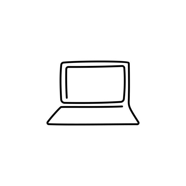 Laptop vector with one continuous single line art drawing. Laptop vector with one continuous single line art drawing laptop drawings stock illustrations