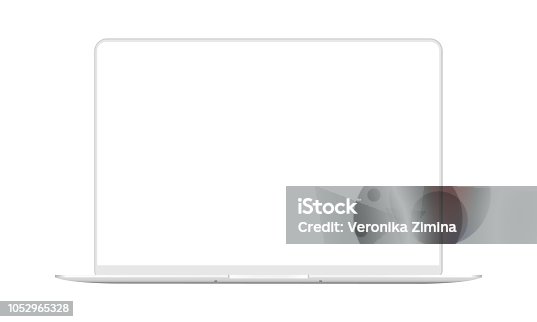 istock Laptop white mock up with blank frameless screen - front view 1052965328