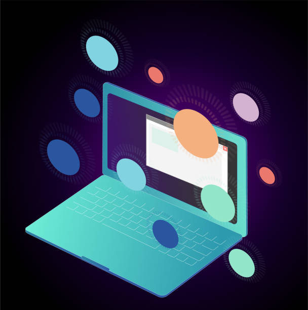 Laptop with Icons vector art illustration