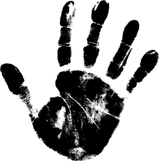 Large black handprint on white paper tracing of vector handprint. handprint stock illustrations