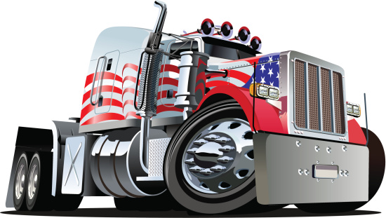 A Large Cartoon Semi Truck Painted With The American Flag