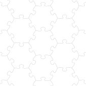 Large complete connected hexagon grayscale jigsaw puzzle pieces. Each piece is a full shape and movable.