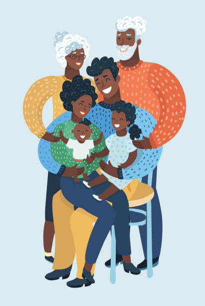ilustrações de stock, clip art, desenhos animados e ícones de large family portrait. african people - black mother