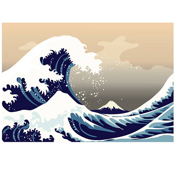 바다의 큰 거품 파도 - tsunami stock illustrations