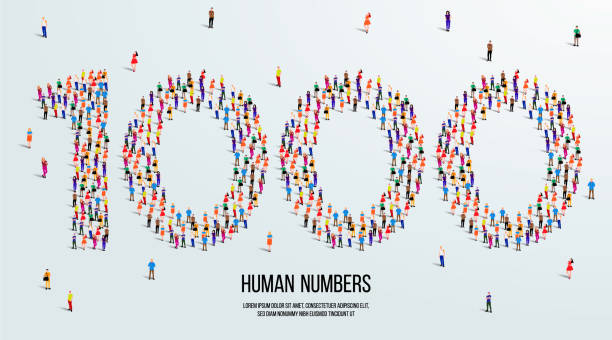large group of people form to create number 1000 or one thousand. people font or number. vector illustration of number 1000. vector art illustration