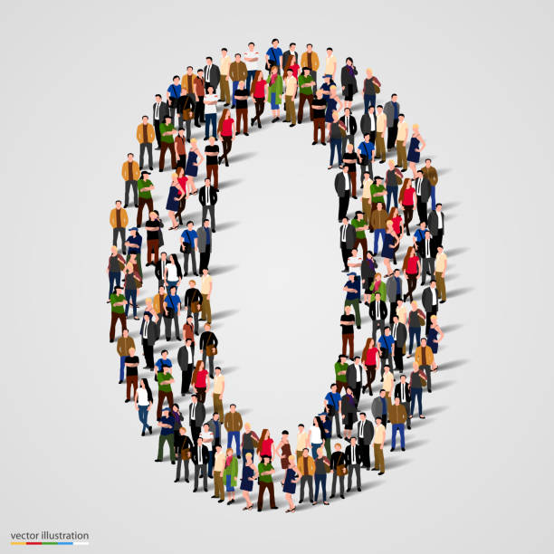 Large group of people in number 0 zero form Large group of people in number 1 one form. Vector illustration zero stock illustrations
