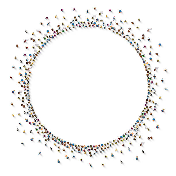 Large group of people in the shape of circle. Vector illustration Large group of people in the shape of circle. Vector illustration aerial view stock illustrations