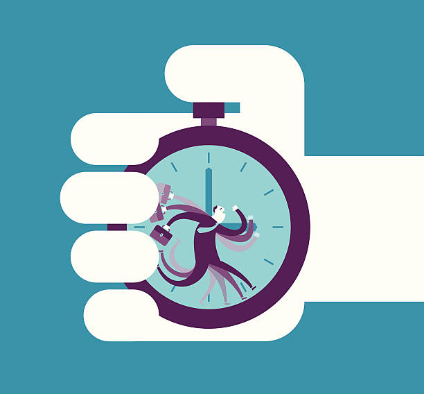 Large illustrated hand holding stopwatch vector art illustration