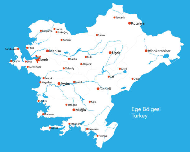 stockillustraties, clipart, cartoons en iconen met grote kaart van ege bölgesi - egeïsch turkije