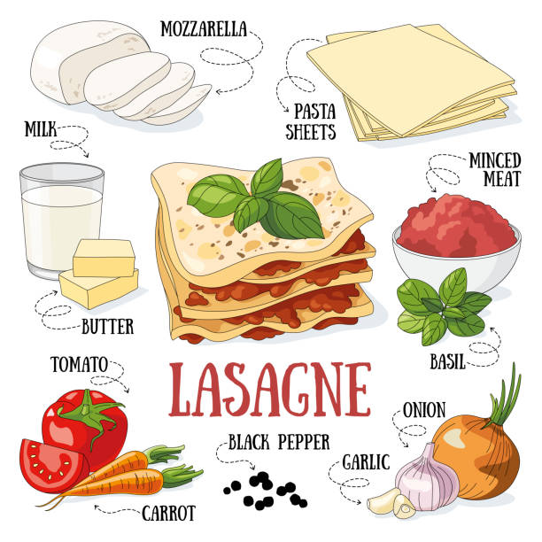 illustrazioni stock, clip art, cartoni animati e icone di tendenza di lasagna - mozzarella