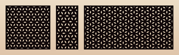 Laser cut pattern set. Vector template with geometric texture, floral grid