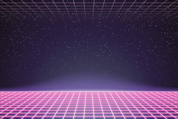 Laser Grid in Deep Space. Retro Futuristic Template in 80s Style. Synthwave, Retrowave, Vaporwave Theme Laser Grid in Deep Space. Retro Futuristic Template in 80s Style. Synthwave, Retrowave, Vaporwave Theme cyberpunk stock illustrations