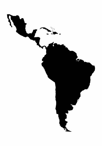 Latin America silhouette map Latin America dark silhouette map isolated on white background latin america stock illustrations