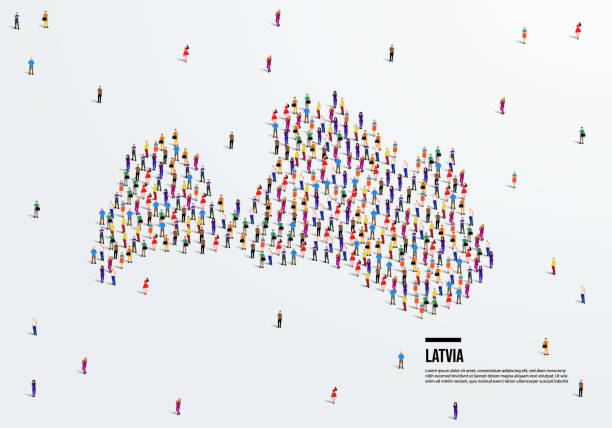 Latvia Map. A large group of people form to create a shape of the Latvia Map. vector illustration. vector art illustration