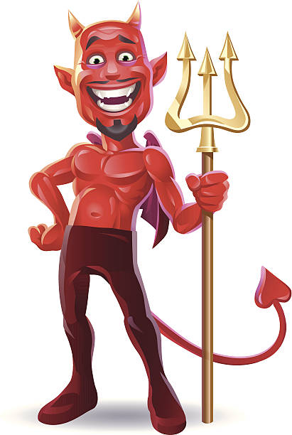 Laughing Devil A laughing devil holding a trident isolated on white. EPS 8, fully editable grouped and labeled in layers. Only linear and radial gradients used. devil stock illustrations