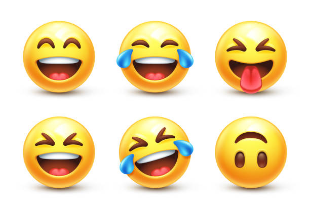 Laughing emoji, happy laugh and smile emoticon Funny to tears, rolling on the floor laughing (ROFL) and grinning squinting XD emojis vector set laughing emoji stock illustrations