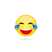 Laughing emoticon with tears of joy, Vector isolated illustration.