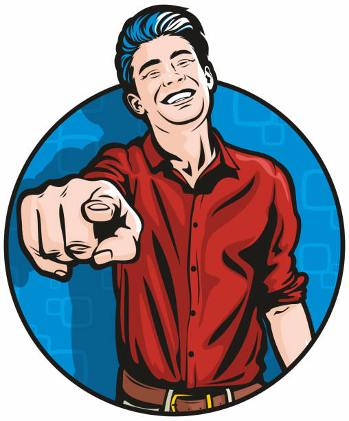Laughing Man Pointing at You vector art illustration
