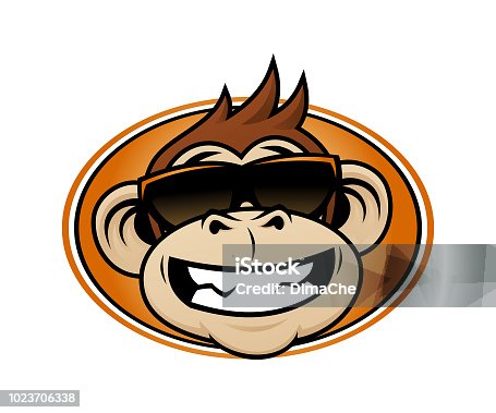 istock Laughing monkey head cartoon mascot in sunglasses 1023706338