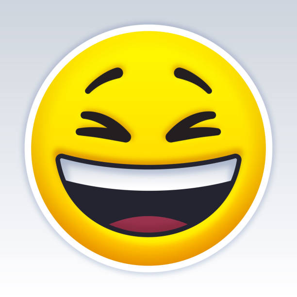 Laughing Smiling Emoji Face Smiling laughing yellow emoji face. laughing emoji stock illustrations