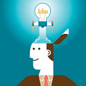istock Launching Bright Idea Rocket From Head | New Business Concept 492786516