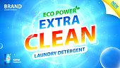 Laundry detergent ads template. Vector illustration. Concept banner for packaging and advertising of laundry detergent.