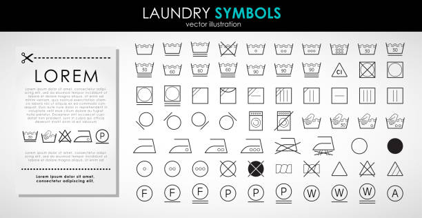 Laundry icons set. Outline set of laundry symbols vector icons isolated on white background Laundry icons set. Outline set of laundry symbols vector icons isolated on white background clothing stock illustrations