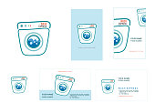 Laundry service name is “Wash express ” logo design and  4 name card design. Business packs for laundry shop for. Brand of new for your business. Blue and white themes.