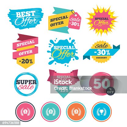 istock Laurel wreath award icons. Prize cup for winner. 694736188