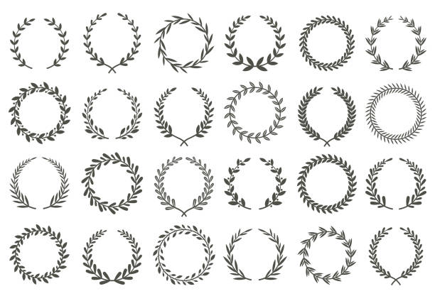 Laurel wreath. Vintage heraldry branching leaf wreaths, laurels leaves and laurels nobility label vector set Laurel wreath. Vintage heraldry branching leaf wreaths, laurels leaves and laurels nobility label excellence recognition accomplishment triumphant award isolated vector symbols set anniversary icons stock illustrations