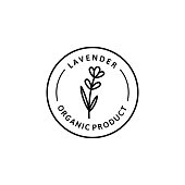 Lavender Flower herbal organic badge and icon in trend linear style - Vector Logo Emblem of Lavender Can be Used Template for packing Tea , Cosmetics, Medicines, biological additives