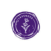 Lavender Logo in trendy linear style. Vector herbal organic lavender badges of packaging design template and emblem. can be used for oil, soap, cream, perfume, tea and other things