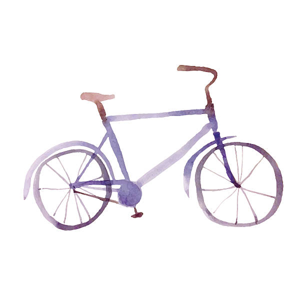 Lavender retro bicycle Lavender retro bicycle. Watercolor painting cycling drawings stock illustrations