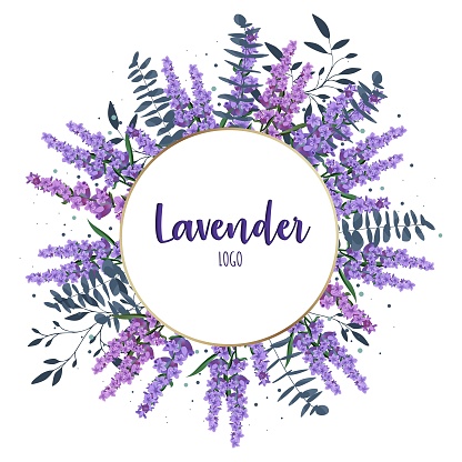 Lavender wreath vector. Delicate floral bouquet frame.