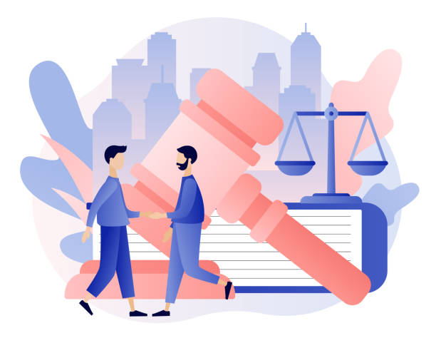 Law and Justice Concept. Justice scales, judge building and judge gavel. Tiny men make a deal. Supreme court. Modern flat cartoon style. Vector illustration Law and Justice Concept. Justice scales, judge building and judge gavel. Tiny men make a deal. Supreme court. Modern flat cartoon style. Vector supreme court stock illustrations