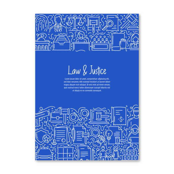 law and justice related objects and elements. hand drawn vector doodle illustration collection. poster, cover template with different law and justice objects - gun violence 幅插畫檔、美工圖案、卡通及圖標