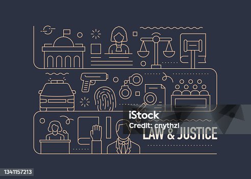 istock Law and Justice Related Vector Banner Design Concept, Modern Line Style with Icons 1341157213
