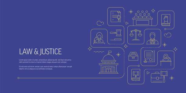 law and justice related vector banner design concept, modern line style with icons - gun violence 幅插畫檔、美工圖案、卡通及圖標