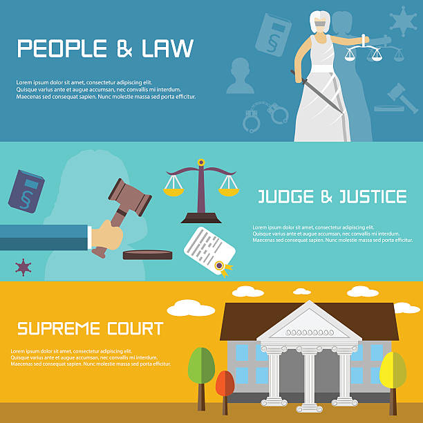 ilustraciones, imágenes clip art, dibujos animados e iconos de stock de ley de banners de diseño plano estilo. tribunal supremo. - supreme court building