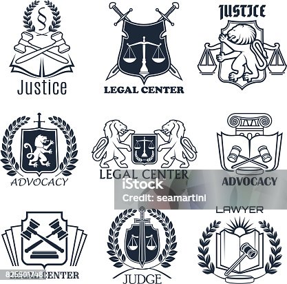 istock Law firm, lawyer office, legal center icon design 825501748