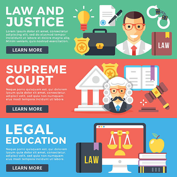 prawo, sprawiedliwość, sąd najwyższy, edukacja prawna płaska ilustracja pojęcia zestaw - supreme court stock illustrations