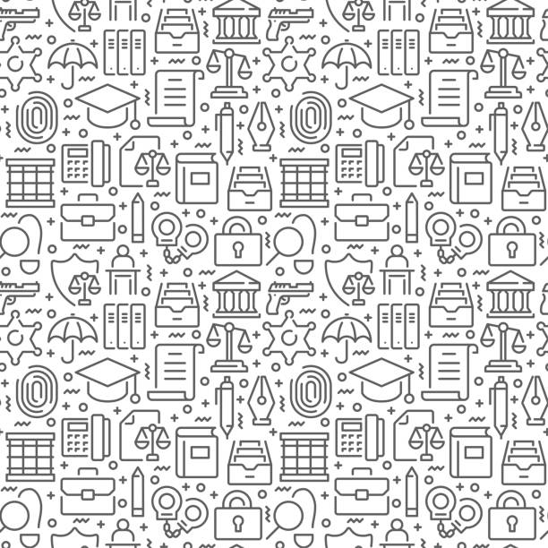 Law related seamless pattern with thin line icons Law related seamless pattern with thin line icons supreme court justices stock illustrations