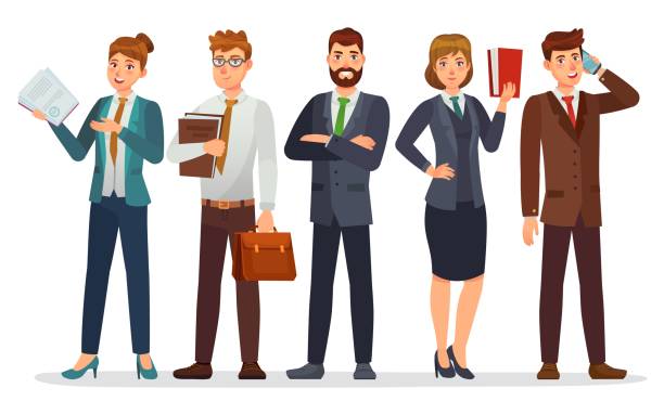 Lawyers team. Legal department, business or financial lawyer. Professional attorneys cartoon characters vector illustration Lawyers team. Legal department, business or financial lawyer. Professional attorneys cartoon characters vector illustration. Lawyer team professional, people consultant character lawyer stock illustrations