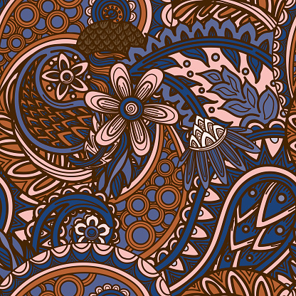Layered 1960s Seamless Paisley Hippie Patterned Background