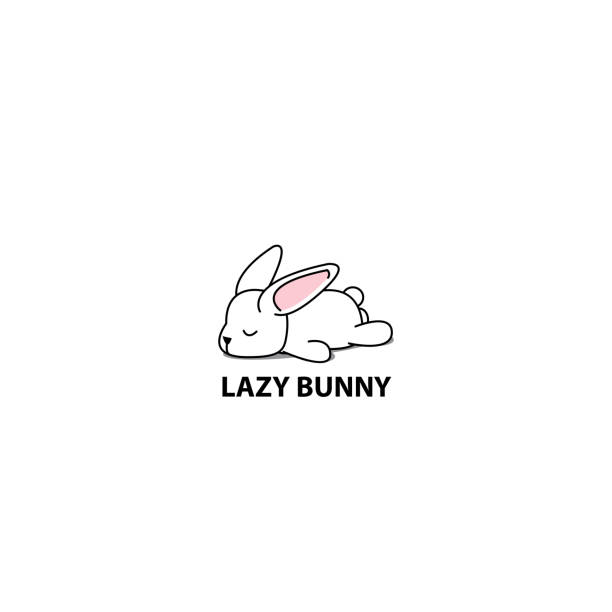 ленивый кролик, милый белый кролик спальный значок, дизайн символа, вектор ...