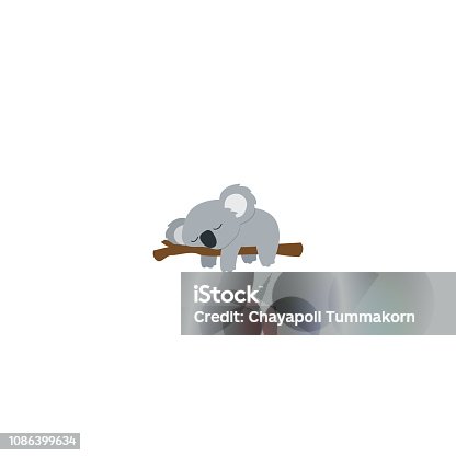 istock Lazy koala sleeping on a branch flat design, vector illustration 1086399634