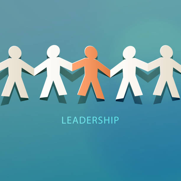 Leadership Concept Paper Cut Cutted paper leader holding members hands for leadership concept. consistent word stock illustrations