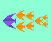 Leadership concept with origami fishes. Vector illustration